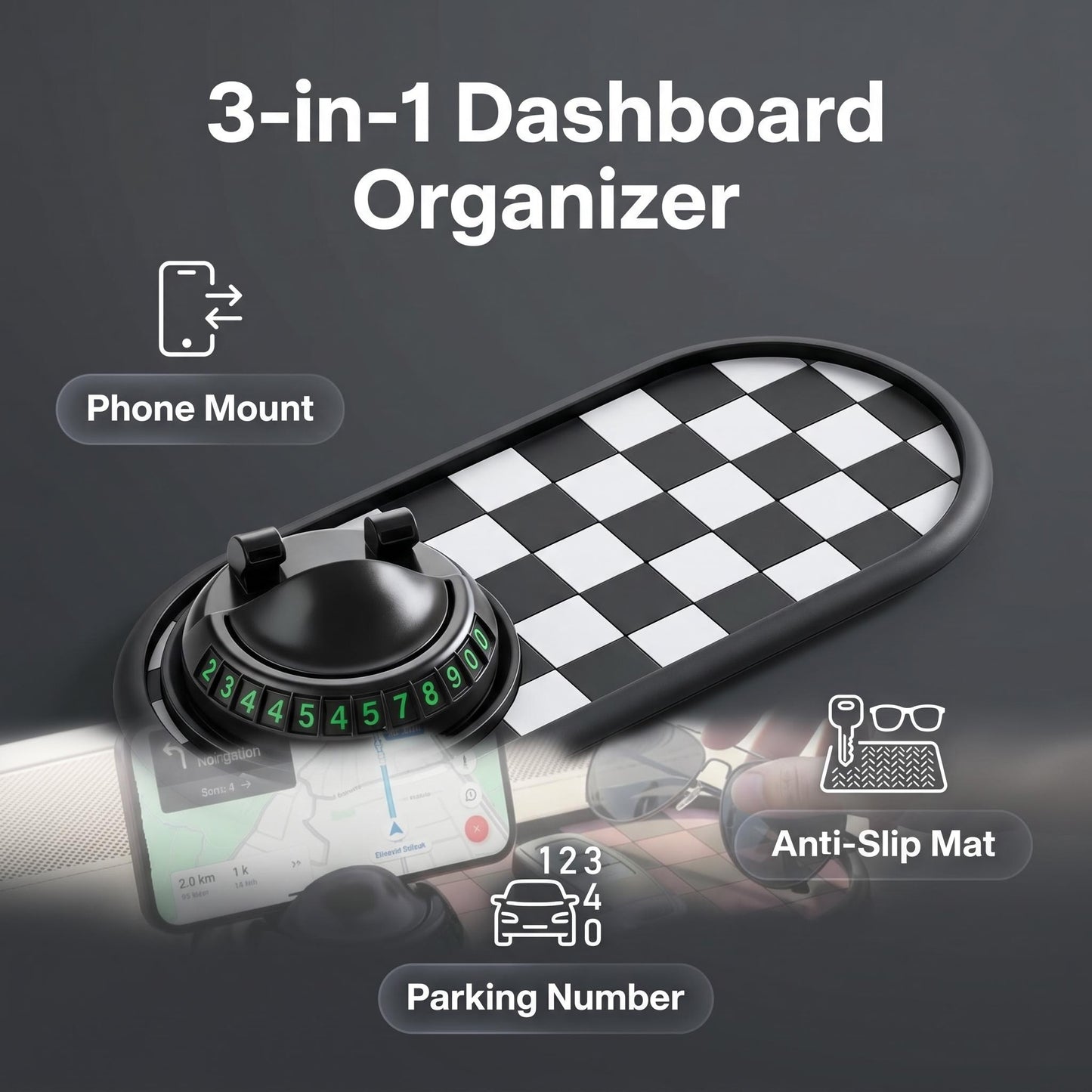 Multifunction Car Anti-Slip Mat with 360° Rotatable Phone Holder