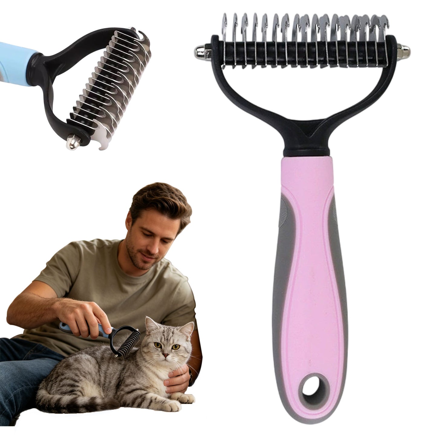 Pet Pro Grooming Tool For Dogs, Dual Sided Deshedding Brush For Long Hair