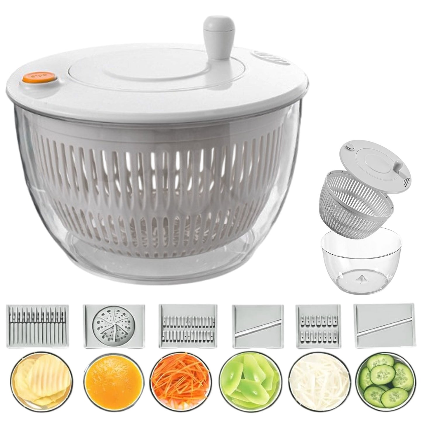 Salad Spinner With Slicer, 7 In 1 Lettuce Spinner For Quick Washing, With Lid
